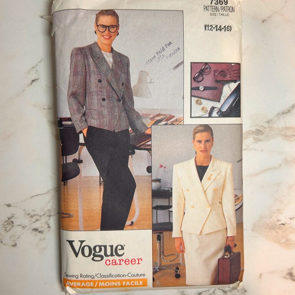 Vintage Vogue Career 7369 Sewing Pattern Size 12 14 16 Skirt Pants Jacket